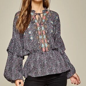 Savanna Jane Gray Tie Front Peplum Blouse